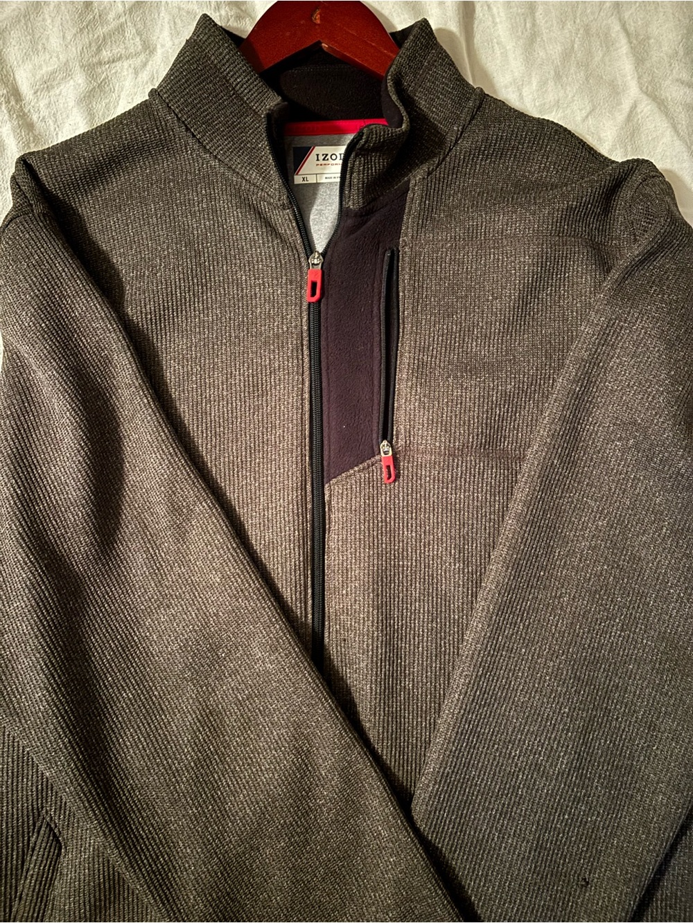 Izod Men’s Dark Charcoal Full-Zip Mock Neck Sweater